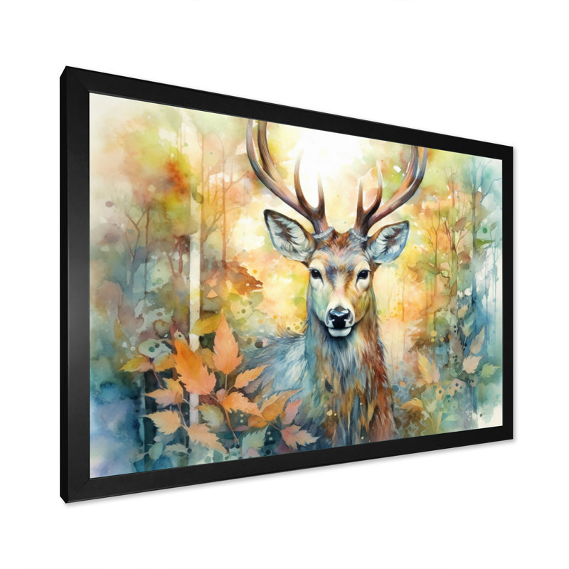 Deer Wonderers I - art mural cerf, H 24 po x l 32 po x P 1 po, Cadre simple noir