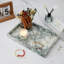 Plateau de salle de bain en marbre naturel de Noël, plateau de coiffeuse vert cyan pour l'organisation du comptoir, plateau en pierre non céramique pour les cosmétiques de parfum de bijoux