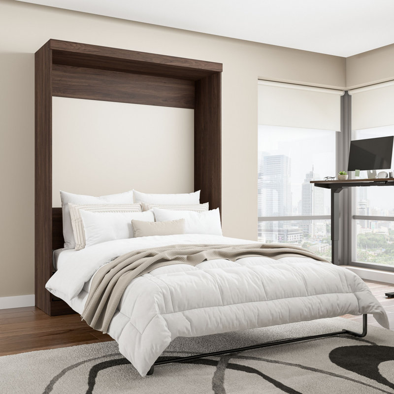 Lit escamotable mural peu encombrant Arlex pour chambre d'amis ou bureau personnel, Reine, Noir noyer