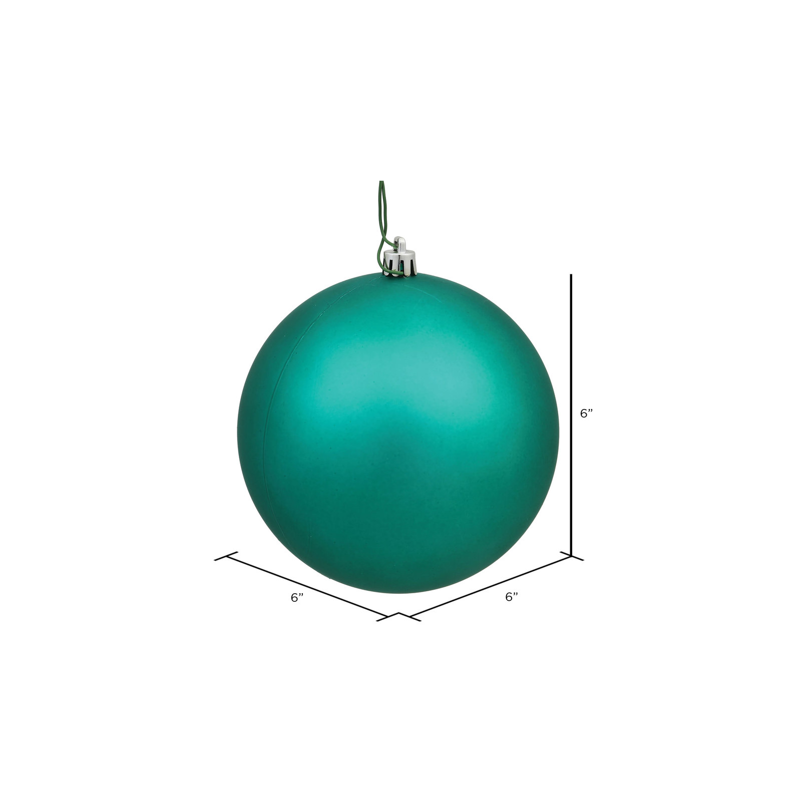 Christmas Ball Ornament, Matte Teal, 6" H x 6" W x 6" D