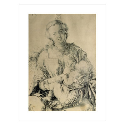 Vierge Marie qui tète l'enfant Christ (dessin au fusain) par Albrecht Dürer, impression giclée encadrée