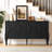 59" Storage Sideboard Cabinet, Mid-Century Modern Buffet with Adjustable Shelves and Solid Wood Legs for Dining Room or Living Room ，Black-1917009629