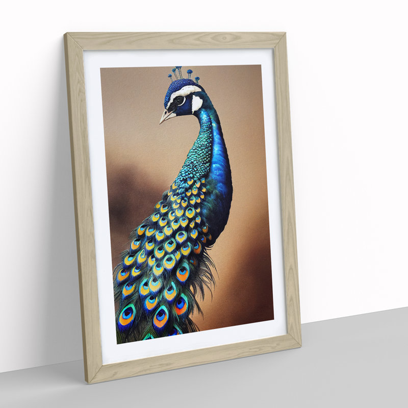View Of A Peacock No.1 - Single Picture Frame Print, 34cm H x 25cm W x 2cm D, Oak