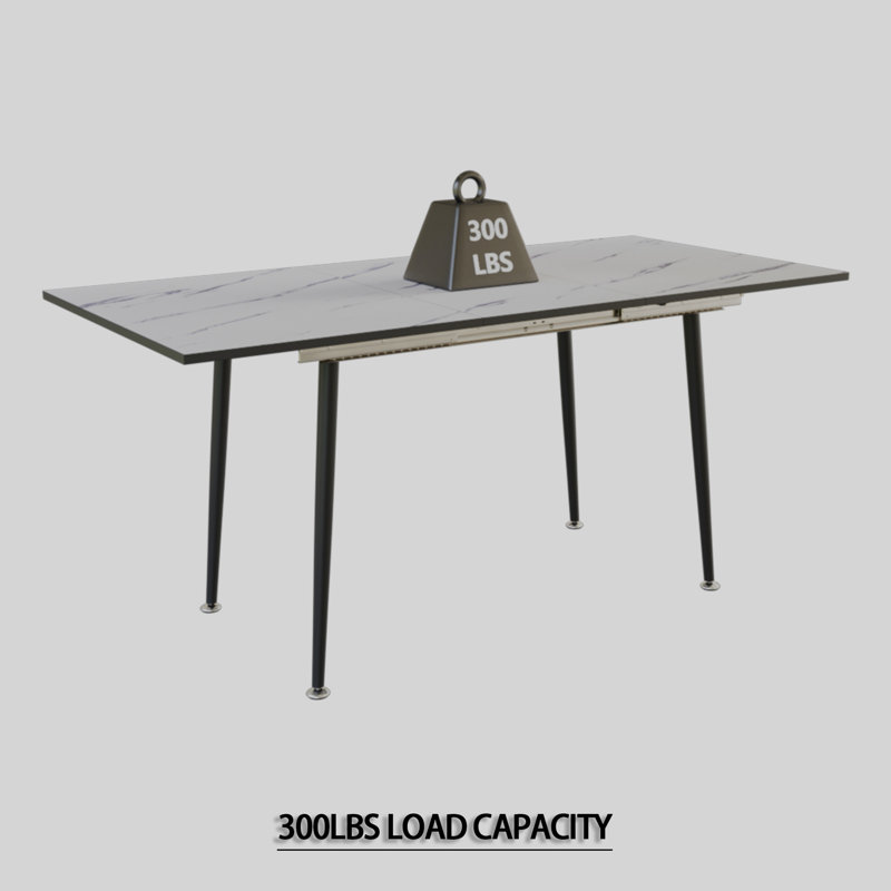 Table de salle à manger extensible de 47 à 63 po, aspect marbre blanc, pieds en métal noir, pour 2 à 6 personnes avec table, jusqu'à 63 po, thème, industriel moderne pour les maisons élégantes