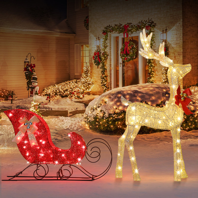 Illuminer des décorations de Noël en plein air avec renne et traîneau 3D 160 lumières DEL