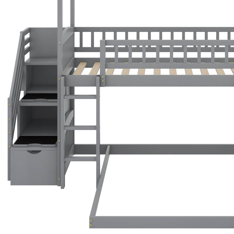 Twin Over Twin Bunk Bed With Slide, Grey