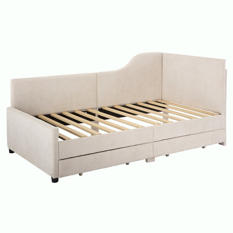 Cadre en velours côtelé avec 2 tiroirs de rangement, Beige