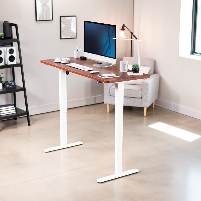 Electric Height Adjustable Desk, DESK-KIT-B06B Series, Dark Walnut/White