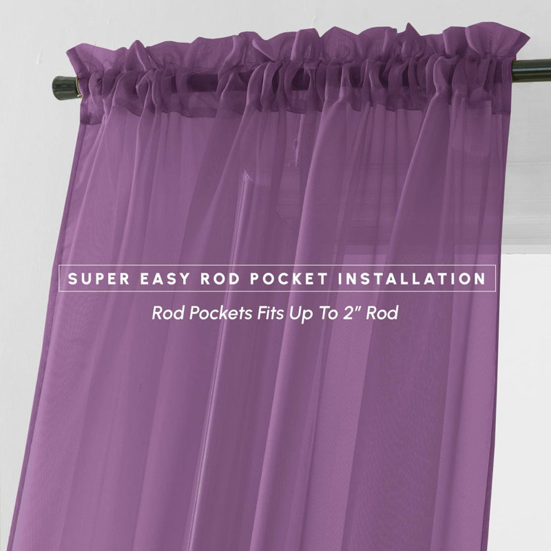 Yaelle Semi Sheer Curtain Pair, 60" W x 84" L, Purple