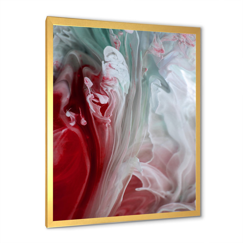 Art mural liquide en rouge et vert - décoration murale moderne en toile, H 32 po x l 16 po x P 1 po, Cadre doré