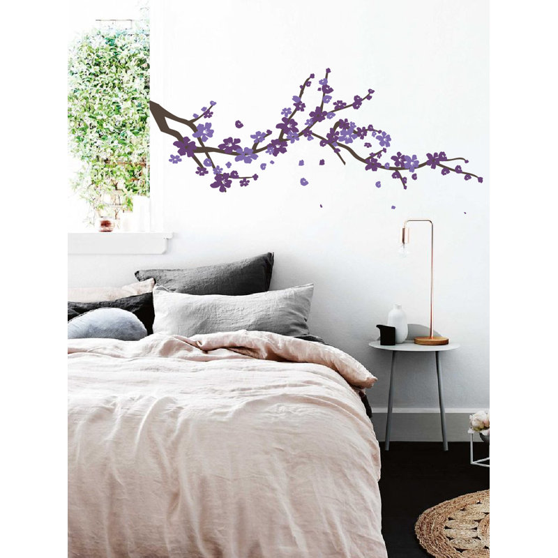 Adhésif décoratif cerisier en fleurs, 19" H x 48" lx 0.01" D, Brun / mauve / lavande