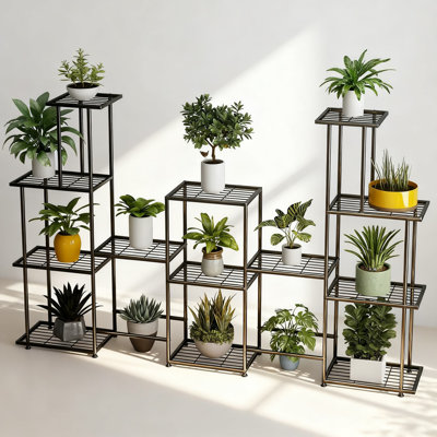 Support à plantes à 13 niveaux pour l'intérieur et l'extérieur, tablette multifonctionnelle avec capacité de 15 pots, support à plantes décoratif en acier noir pour patio