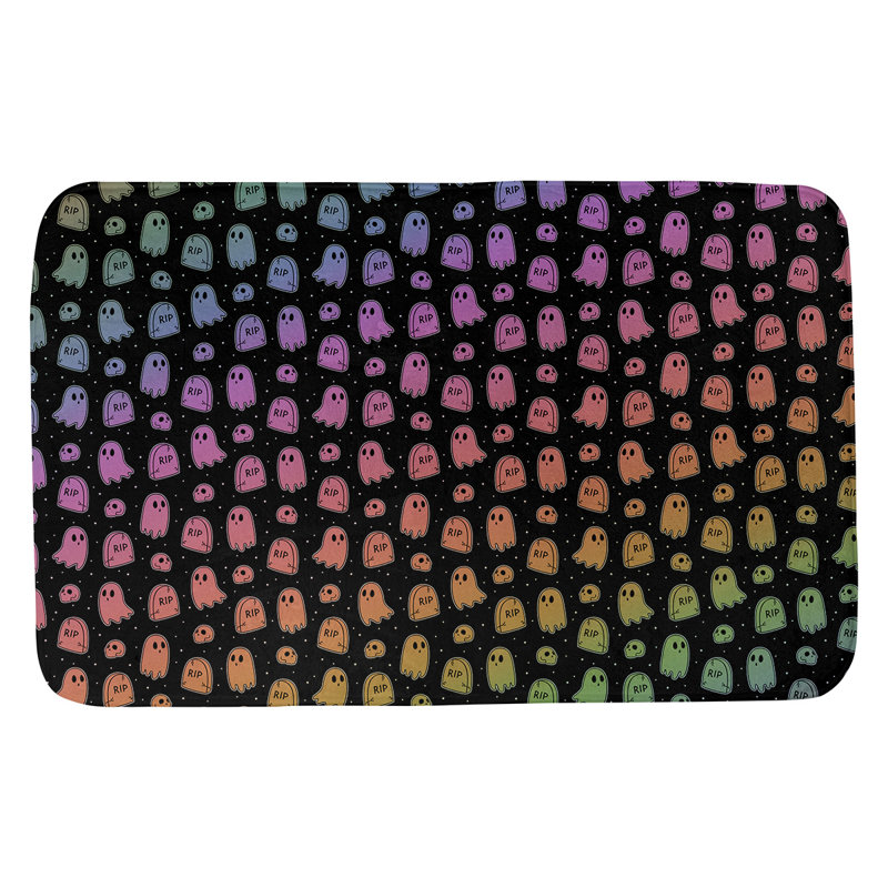 Tapis pour salle de bain ghost Avicia, l 21 po x L 34 po, Pink/Yellow/Green