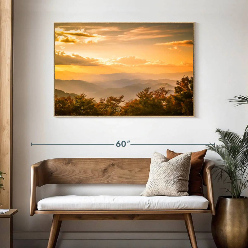 Blue Ridge au lever du soleil, Cadre flottant en bois naturel, 46 po x 31 po
