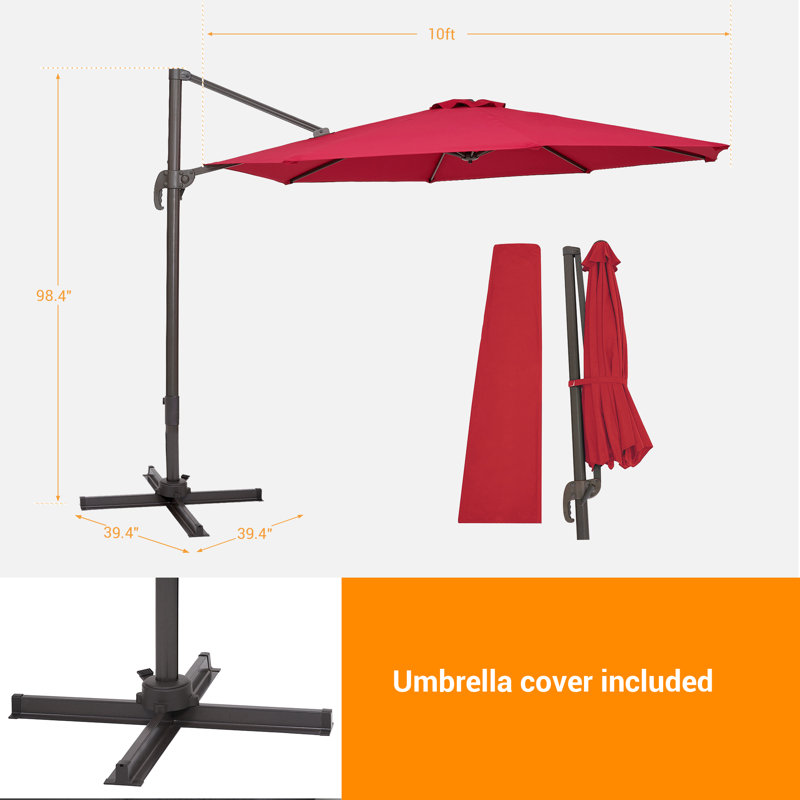 Parasol en porte-à-faux 10 pi Dobrosav, Rouge