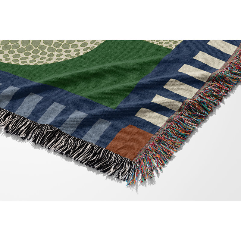 Sami Snake Cotton Blend Blanket Throw, 80" L x 60" W, Blue/Green