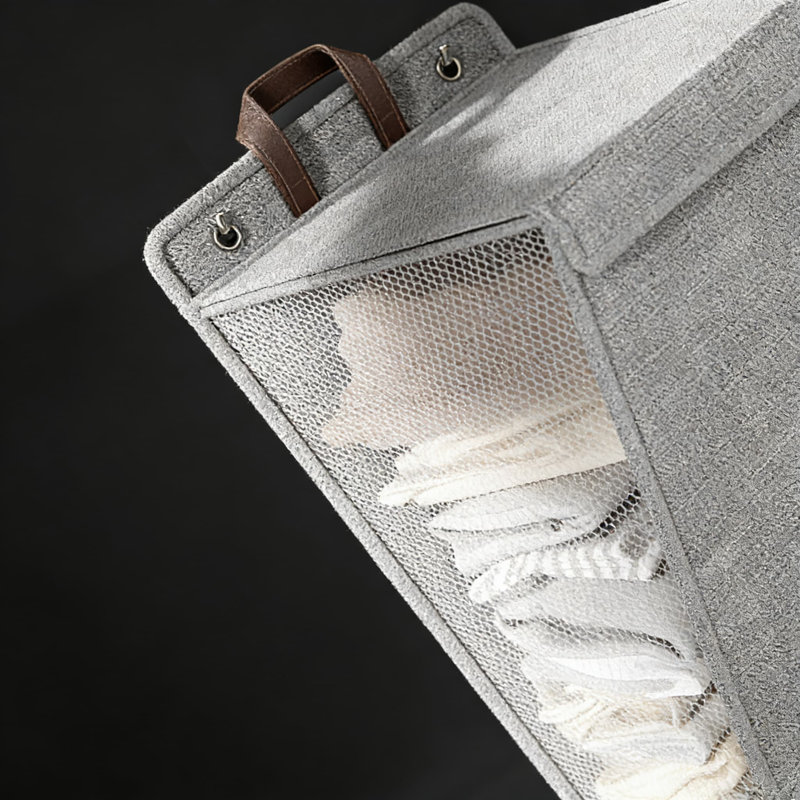 Two Medium-Sized Grey Pieces,Foldable Laundry Hamper Basket For Home, Bathroom, Dorm - Multi-Functional Storage Organizer With Wall Mount Option, Made Of Breathable Linen Cotton Blend
