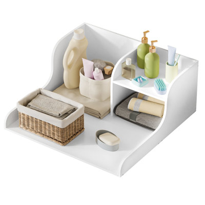27.5" Washer Dryer Countertop with Shelf, Laundry Countertop with Anti-Slip Strips and Edge Rails, Washer Dryer Topper for Laundry Room Organization (with 3.0M Silicone Strip)