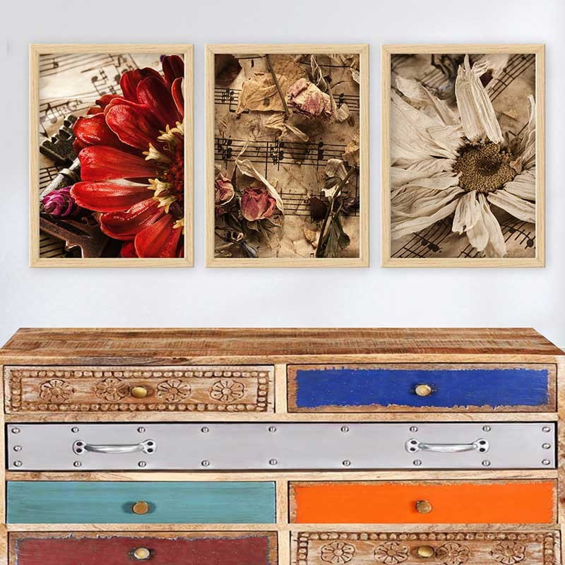 Ensemble de 3 peintures élégantes encadrées décoratives, 13,8 x 17,7 pouces chacune | 100% bois avec cadre 100% polystyrène (épaisseur: 0,8 pouce) | Impression numérique UV, parfaite pour le salon et la décoration intérieure