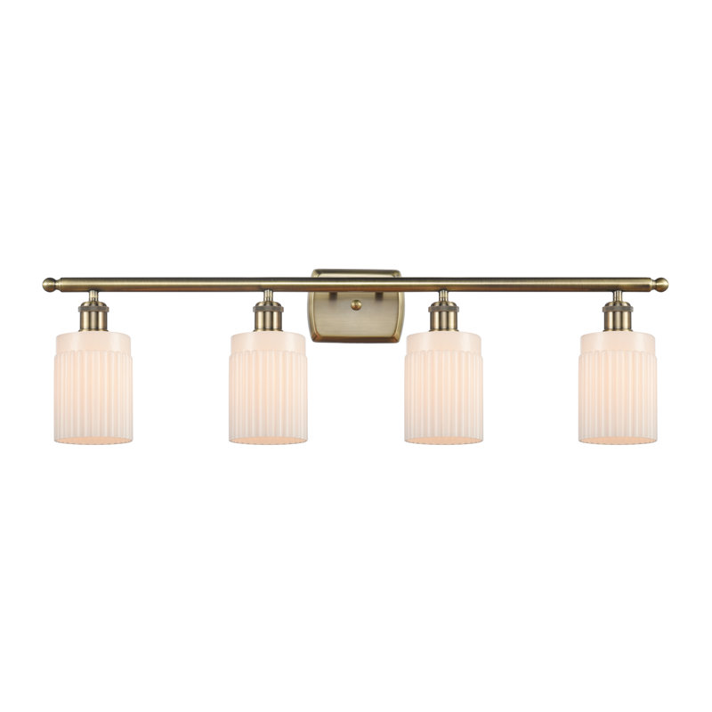 Éclairage pour meuble-lavabo 4 lumières à intensité variable en laiton antique Wiebe, Blanc mat, Ampoule non incluse