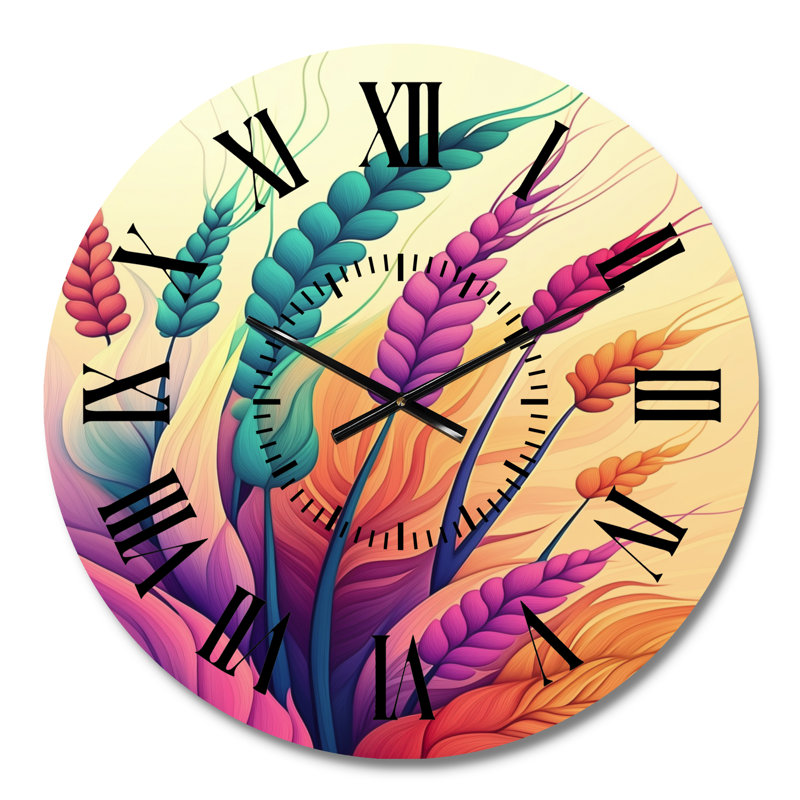 Horloge murale en métal de style ferme, motif blé à la lumière de la moisson, Médium