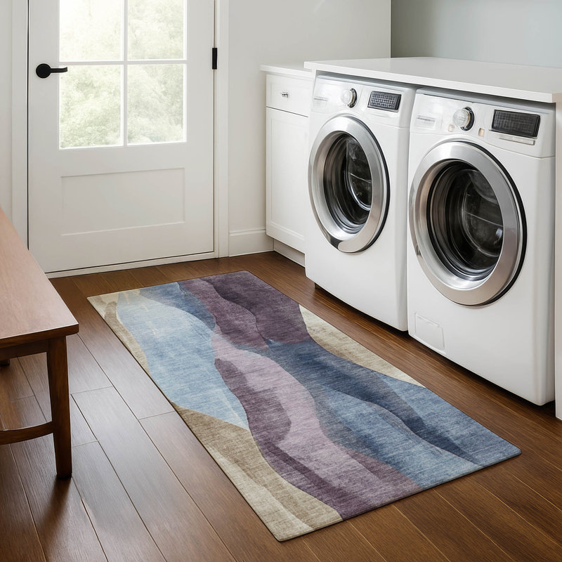 Premium Machine Washable Prado AMF1989 Waves Rug, Runner 2'3" x 7'6"