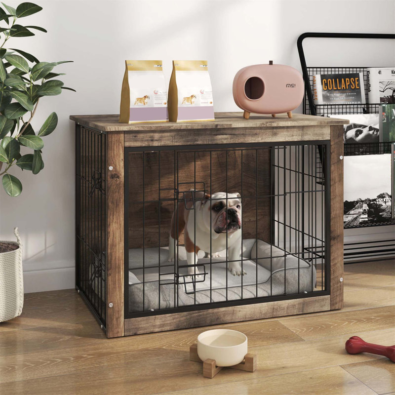 Caisse pour chien moyenne en bois avec portes doubles, H 25,2 po x l 32,68 po x P 22,05 po