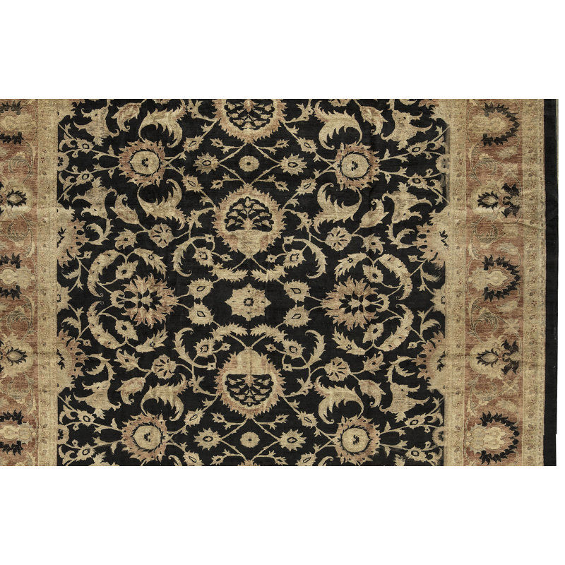 Tapis noir et crème noué à la main de haute qualité