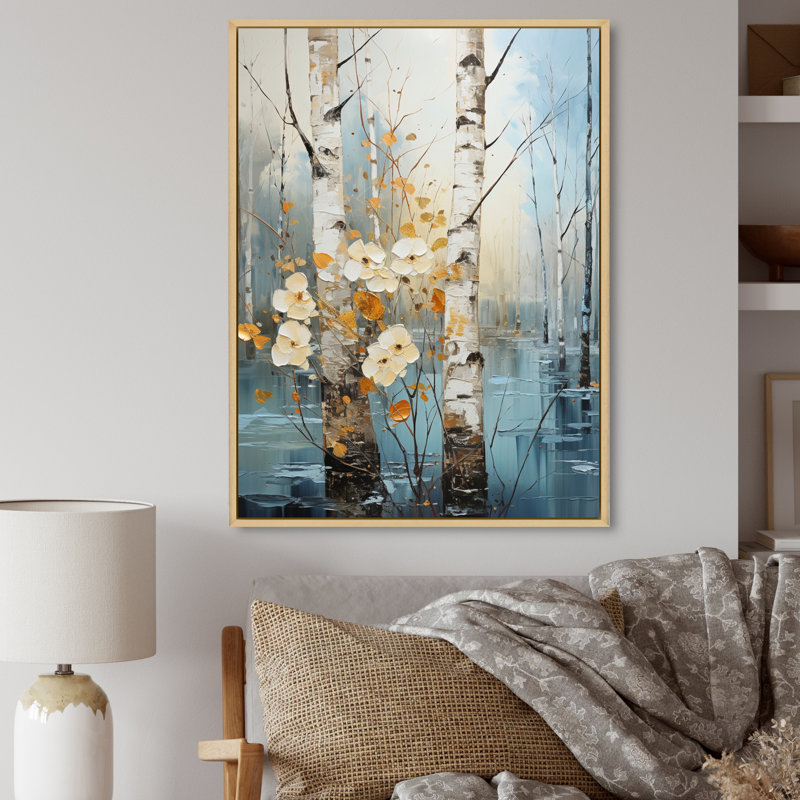 Birch Woods Winter Whispers V, H 20 po x l 12 po x P 1 po, Cadre naturel flottant