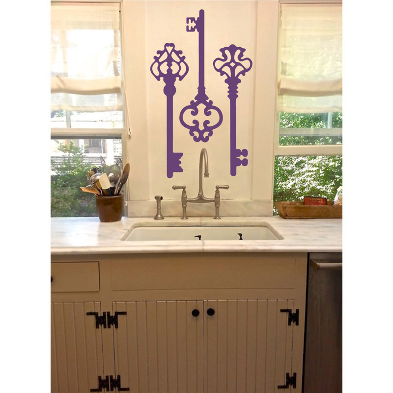 Décalcomanie murale clés squelettes, H 22 po x l 21 po x P 0,01 po, Violet