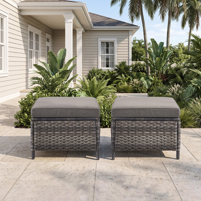 Pouf extérieur en osier avec coussins épais - Harperayne

(Lot de 2), Grey, Grey