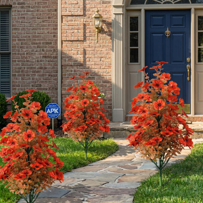 3 Pack Fall Artificial Flowers With Stake, 19.6" Burnt Orange & Yellow Autumn Floral Picks For Outdoor Garden Decor