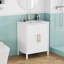 Meuble-lavabo de 61 cm avec lavabo intégré, porte à panneaux ondulés blanc brillant, poignées en métal doré, tablette réglable, meuble de rangement moderne autoportant pour salle de bain.
