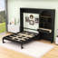 Grand lit plateforme escamotable avec armoires latérales, tablettes de rangement et tiroirs-296640387