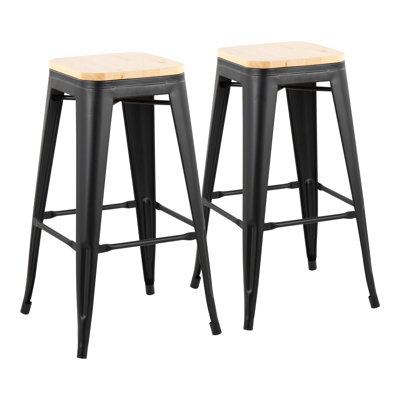 Tabouret de bar en acier noir et bois naturel - ensemble de 2