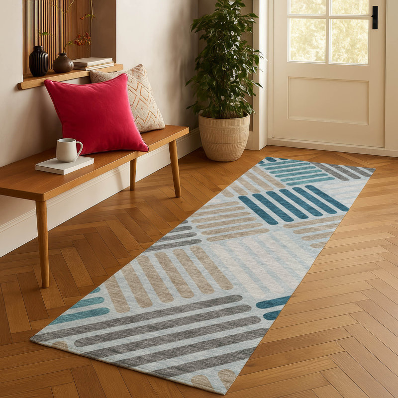Machine Washable Indoor/Outdoor Bourkelands ACN2339 Geometric Rug, Runner 2'3" x 7'6"