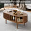 Table basse ovale de 43,4 po avec rangement dissimulé, table d'appoint cannelée avec portes coulissantes en tambour-1570411360
