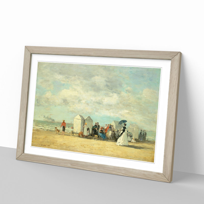 Beach Scene by Eugene Boudin - Picture Frame Painting, 36cm H x 48cm W x 2cm D, Oak Framed
