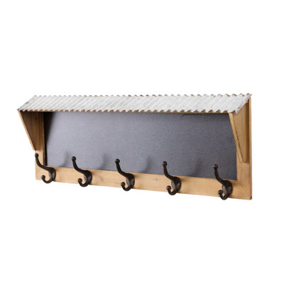 Porte-manteau mural en bois et métal avec tableau noir et crochets en fonte, style ferme, 81 cm de large.