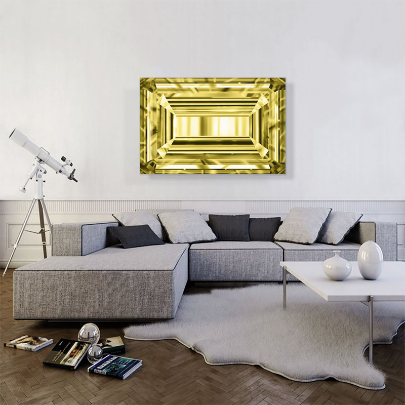 «Yellow Emerald Cut Diamond Jewel» - reproduction d'art graphique sur toile tendue, H 26 po x l 40 po x 1,5 po