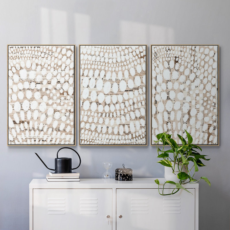 Ensemble de 3 pièces à motif rétro I sur toile tendue, Bois naturel, H 40 po x l 78 po