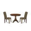 L'ensemble de table de salle à manger 3 pièces comprend une table de salle à manger ronde avec piédestal et 2 chaises rembourrées en tissu de lin café foncé, acajou-669113645-669113647-669113649