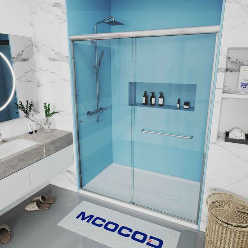 Opal Mirage MCOCOD 48" W x 76" H Double Smooth Sliding Semi-Frame Shower Door with Clear Glass, Brushed Nickel