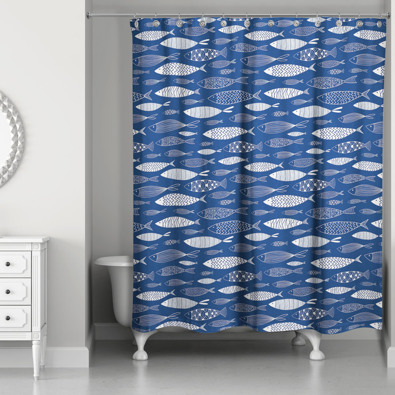Rideau de douche simple à imprimé animal Leeann, Bleu / blanc