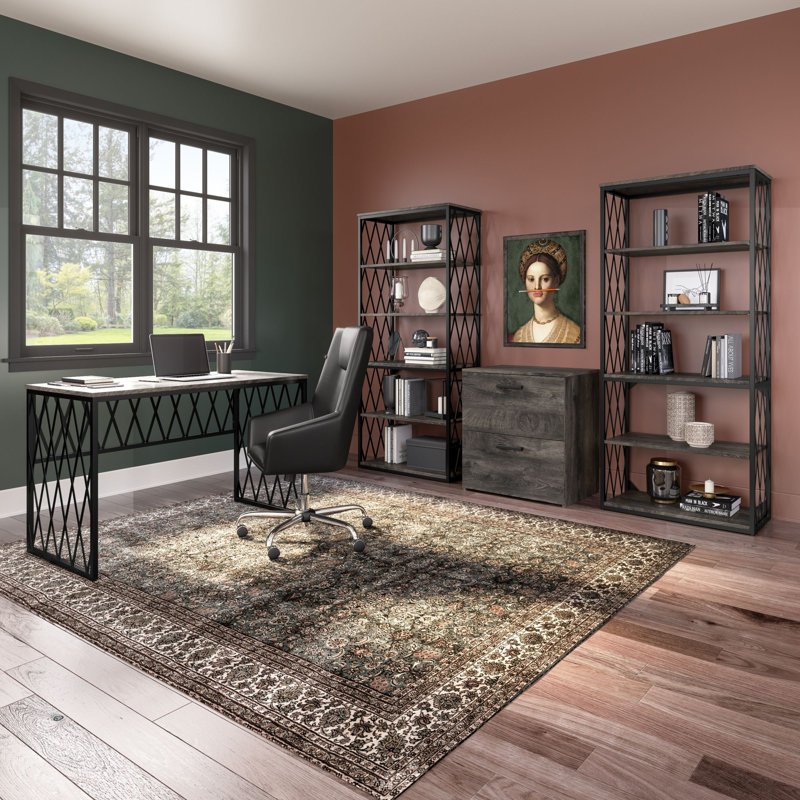 Bureau d'écriture en métal, Hickory gris foncé / noir