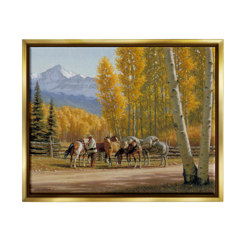 Art mural sur toile flottant Horses, H 25 po x l 31 po x P 1,7 po, Cadre flottant métallique doré