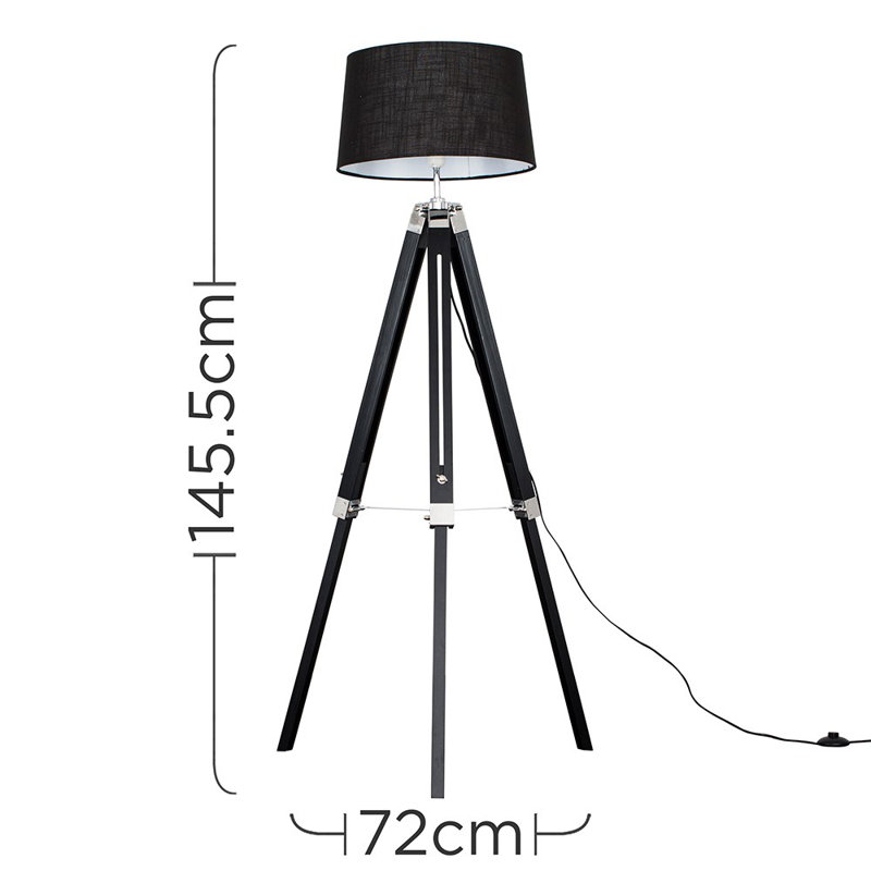 Bella Vista 152cm Tripod Floor Lamp, Black, LED bulb
