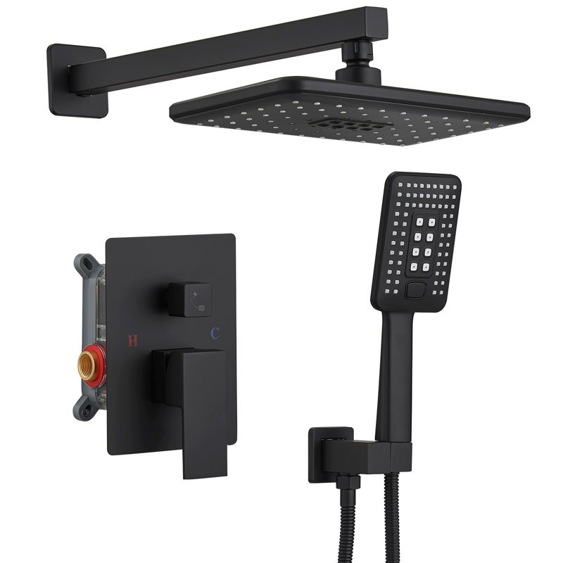 Single Handle 2-Spray Of Rain Shower Head System Shower Faucet 2.5 GPM With High Pressure(Valve Included), Matte Black