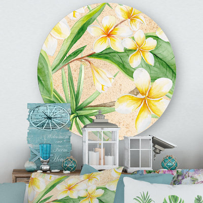 Art tropical mural feuillage tropical et fleurs jaunes