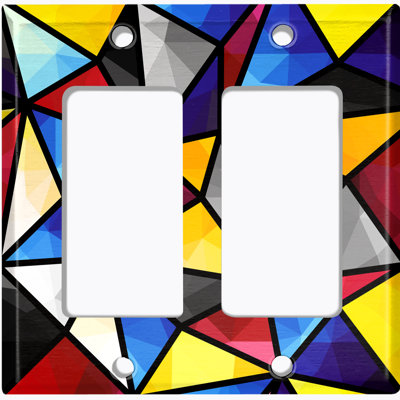 Metal Light Switch Plate Outlet Cover (Colourful Stained Glass Print  - Double Rocker)